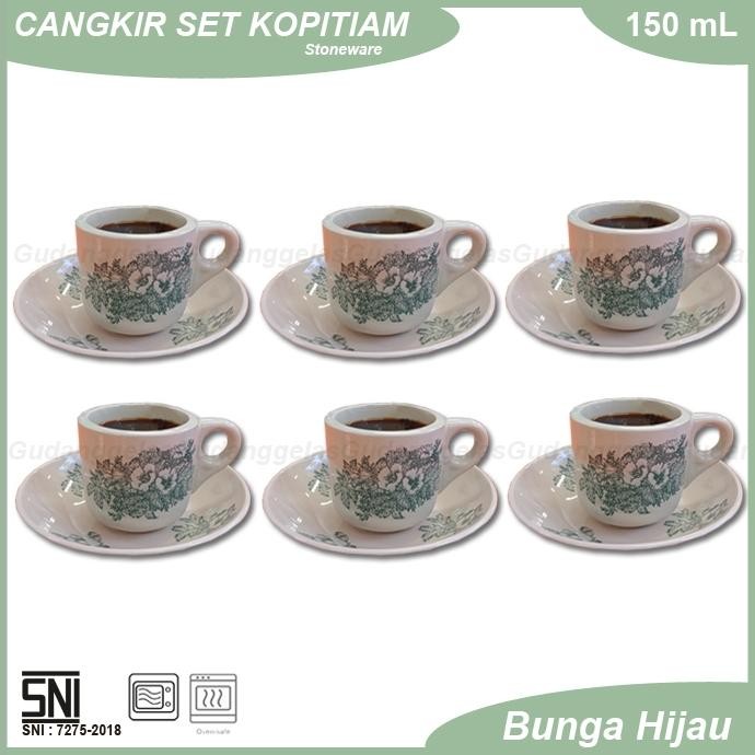 1 SET 6 PCS Cangkir Kopitiam/Gelas Kopitiam/Cangkir Kopi/Cangkir Keramik/Cangkir Kopitiam Stoneware 