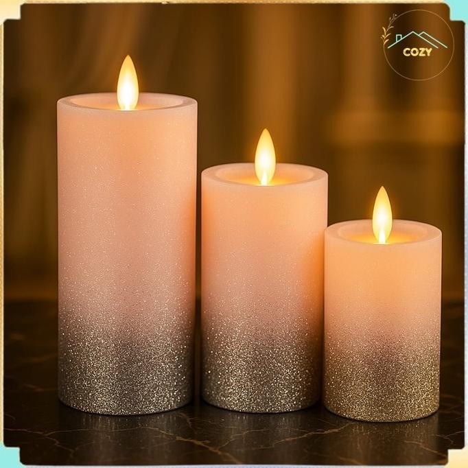Lilin LED Glitter Romantis Pink Dan Gold Lilin Elektrik aSt