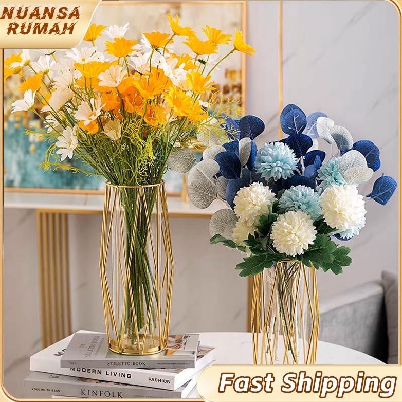 Vas Kaca Aesthetic Dekorasi Meja Vas Besi Belah Ketupat Emas Ringan Dekorasi Vas Bunga Vas Bunga Bes