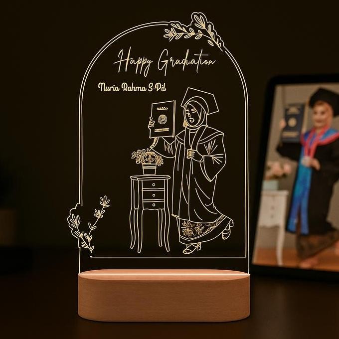 Lampu Hias Lampu tidur Akrilik LED  Custom untuk Birthday, Graduation, Wedding - Kado Unik & Dekoras