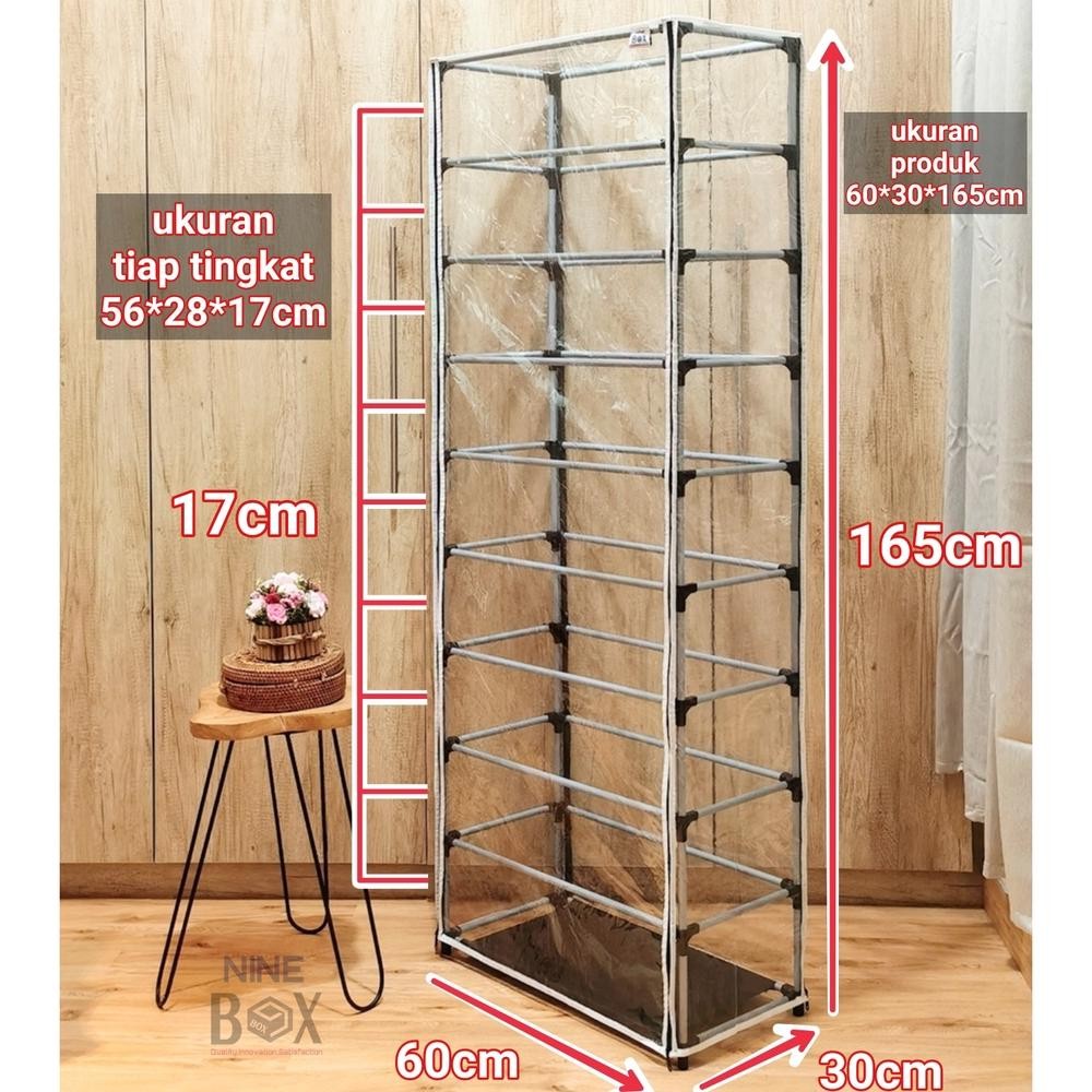 Racun Shopee Nine Box Lemari Hijab Rangka Besi Pakai Cover Plastik/Rak Hijab Dengan Cover Plastik An
