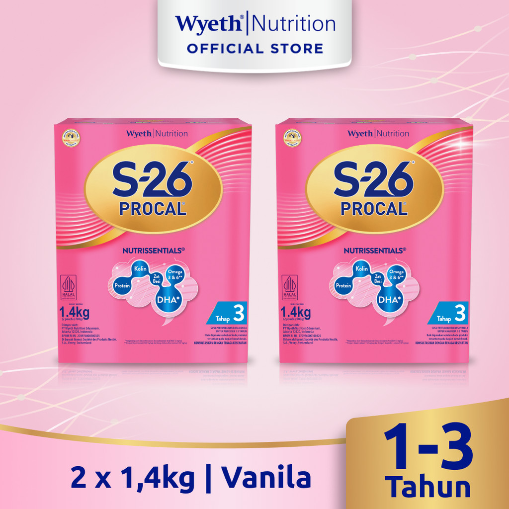 S-26 Procal Tahap 3 Vanila Susu Pertumbuhan Anak Usia 1-3 Tahun, Kotak 1400 gr x 2 Pcs