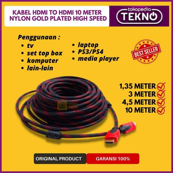 DB158 }} Kabel HDMI to HDMI Cable Serat Nilon Panjang 10 meter TV Laptop PS3 PC