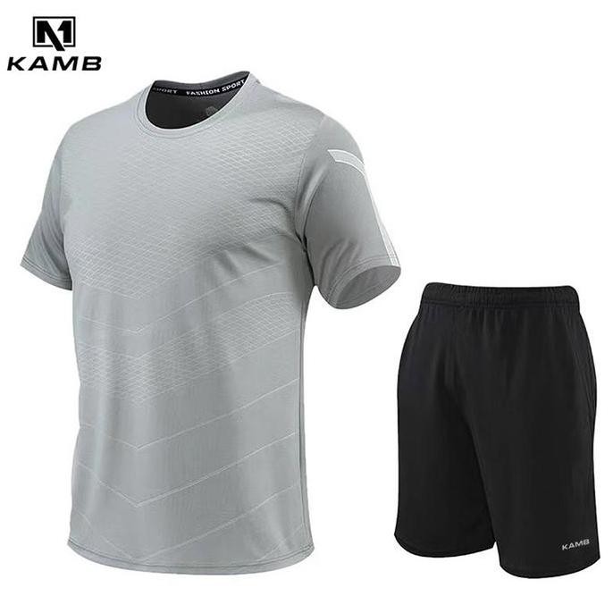 PROMO - KAMB set 2 bagian kaos olahraga pria lengan pendek dry fit Sport