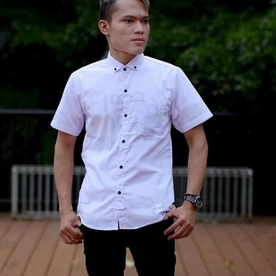 kemeja pria lengan pendek kuning polos + Baju Kemeja Pria Slimfit