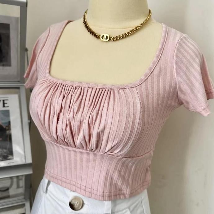 Baju Crop Top Kerut Dada | Atasan Wanita Korean Fashion | TGA Fashion Grosir