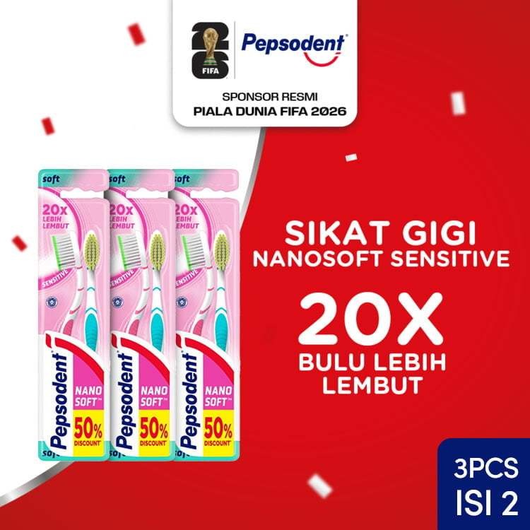 Pepsodent Nanosoft Sikat Gigi Sensitive Multipack Isi 2 x3