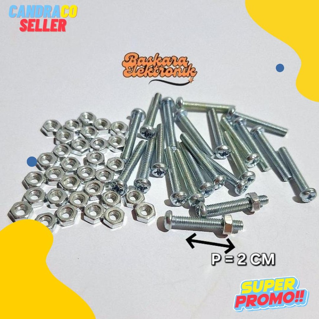 Wajib Punya (100 Set) Mur Baut Jp M3X20 + Mur 3Mm Panjang Baut 20Mm