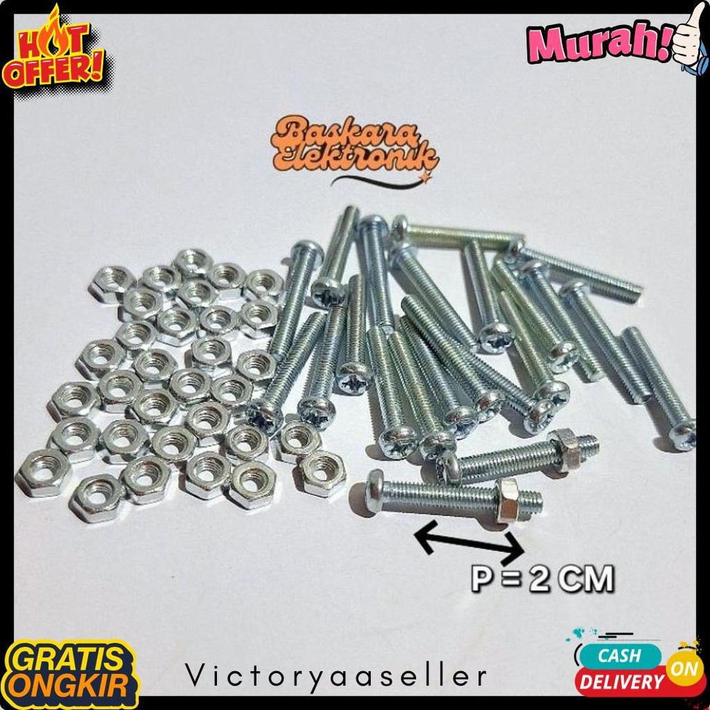 Lagi Diskon Nih (100 Set) Mur Baut Jp M3X20 + Mur 3Mm Panjang Baut 20Mm