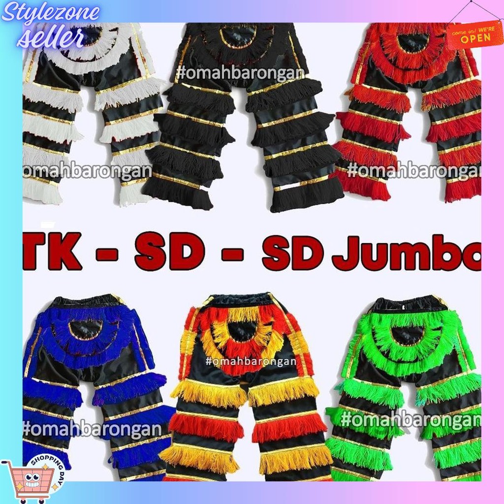 Celana Barongan Anak SD SMP Warna Merah Hijau Biru Hitam Putih Termurah