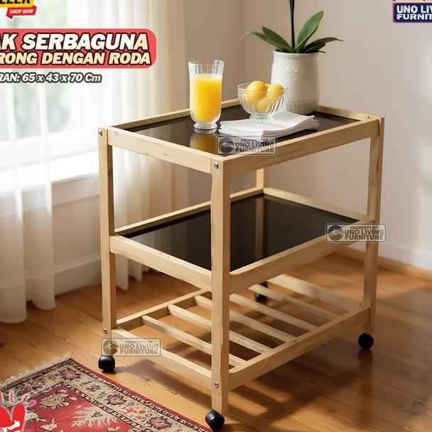 Rak Dorong Kayu Rak Serbaguna Meja Tv Rak Kayu Minimalis Dengan Roda Rak Tv Kayu Rak Makanan Troli