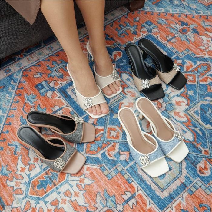 Zode Florine Heels | Sepatu Sandal Heels Hak Tinggi Wanita 7 Cm | Black, Skyblue, Cream & Biscuit Sh