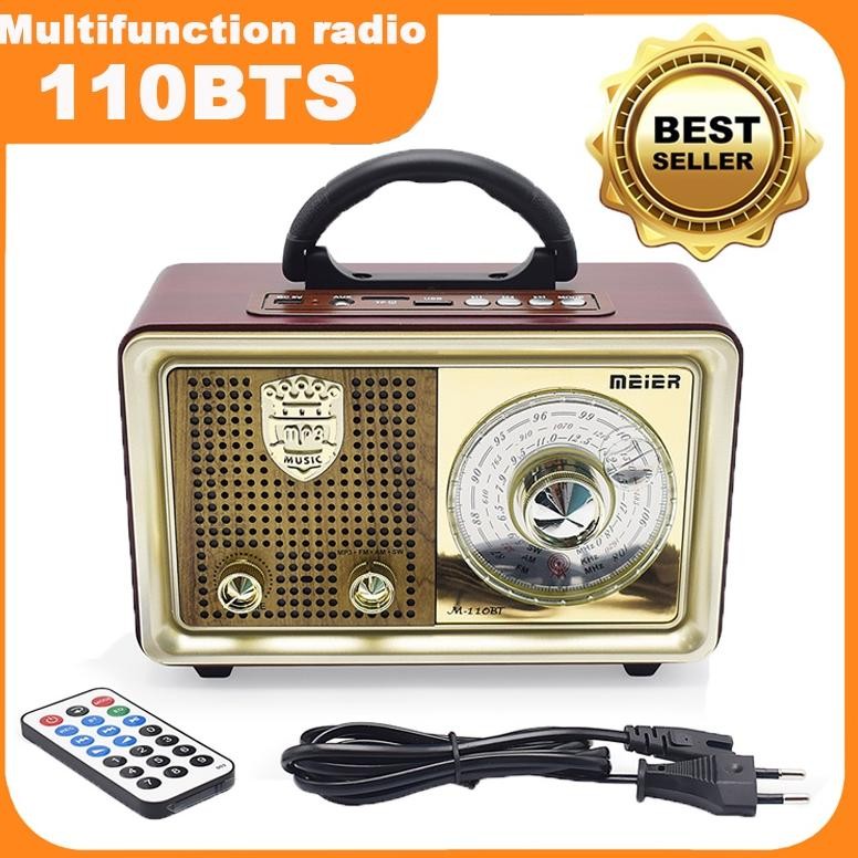 Radio Portabel 110BTS Retro FM/AM/SW Radio Speaker System dengan BT USB TF Card Player 100% ORI