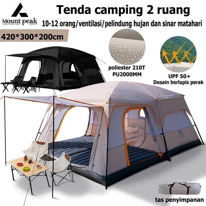 OGO Mountpeak Tenda berkemah luar ruangan 2 kamar tenda keluarga besar mewah tenda berkemah pelindun