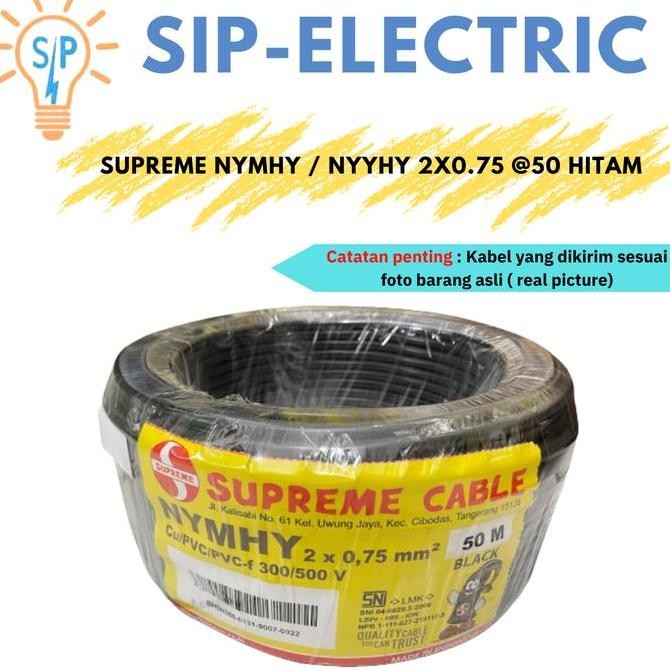 KABEL SUPREME NYMHY NYYHY 2X0.75 MM SERABUT HITAM 2X0,75 1ROL 50METER