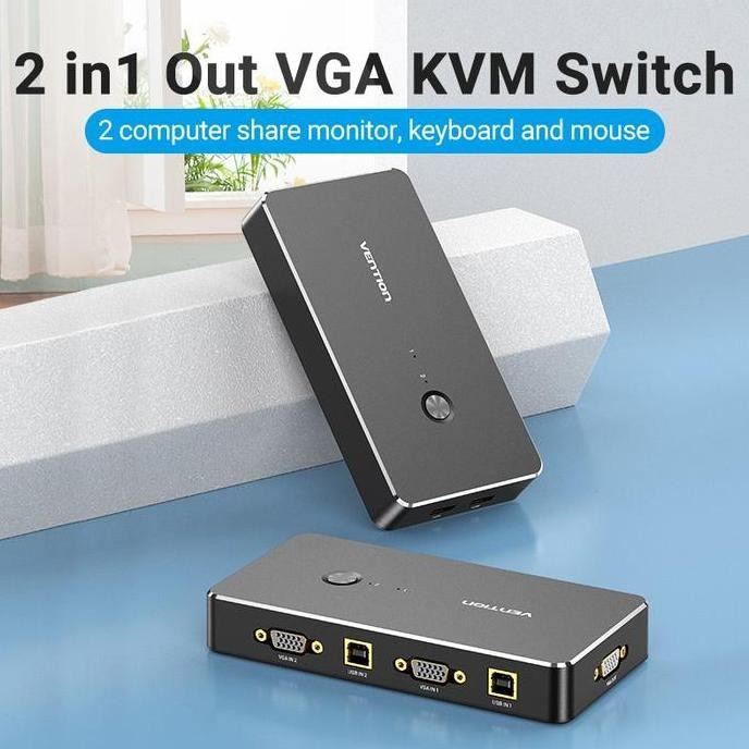 TERBARU - Vention KVM Switch VGA USB Printer Sharing Keyboard Mouse PC