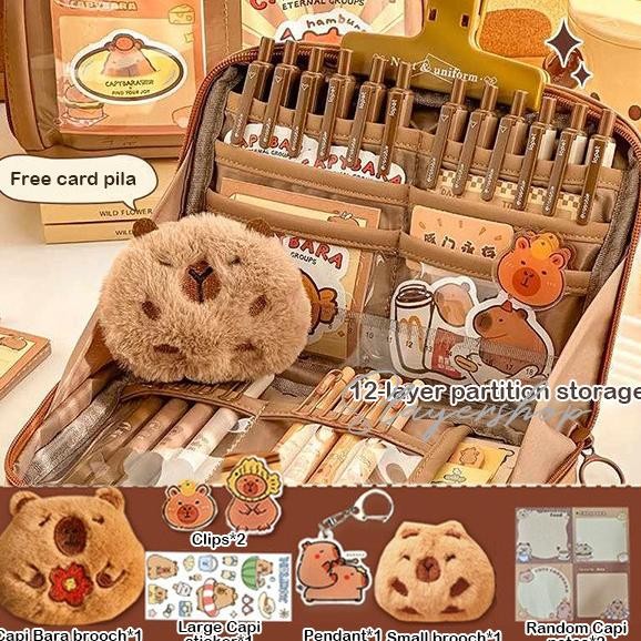 

Spesial Promo (25Pcs Freebies)Large Capacity Kawaii Capybara Multi Layered Stationery Bag Cartoon Cute Pencil Case Simple Cosmetic Bag School Office Supplies