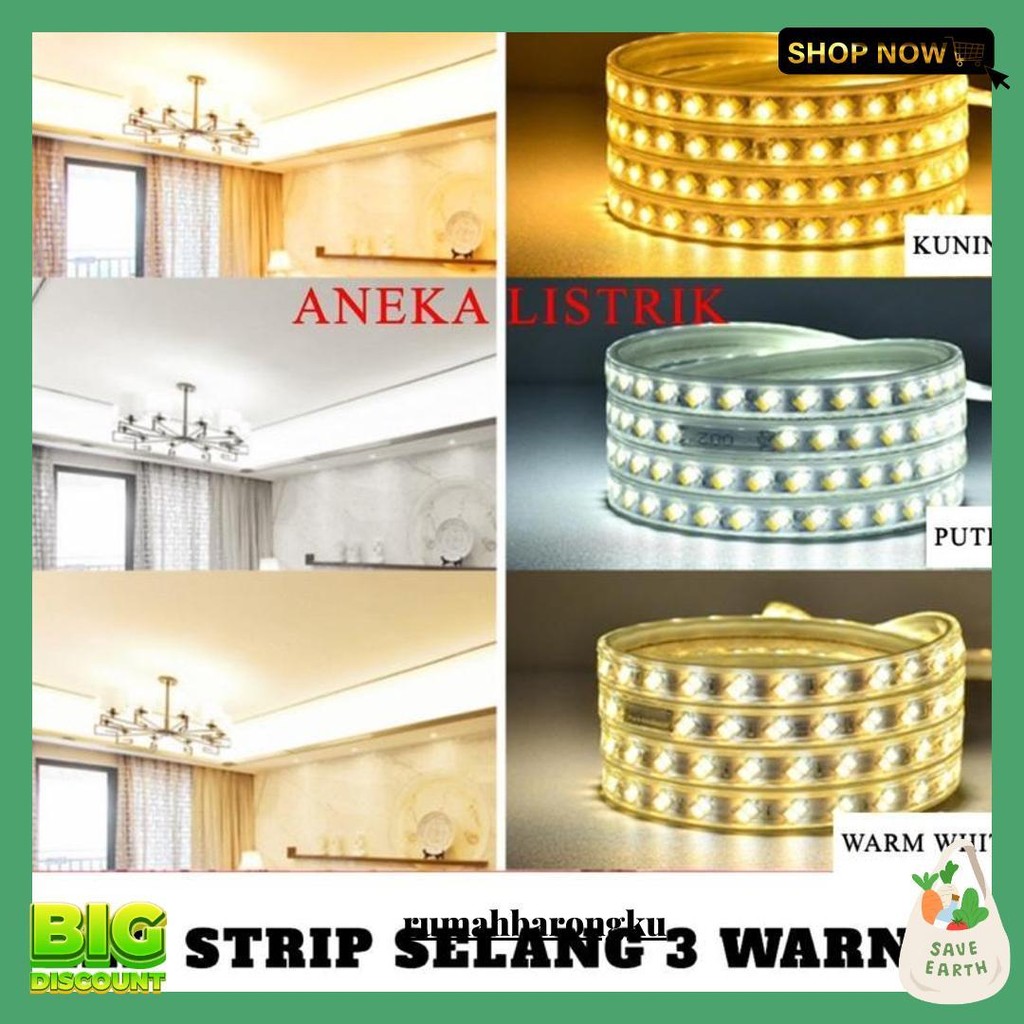 Lampu Led Strip Selang 3 Warna 5730 Smd Ac 220V Double Led Outdoor And Indoor (1M-100M) Lampu Plafon