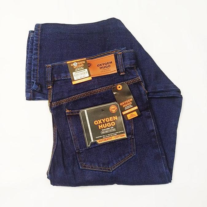 Celana Panjang Jeans Standar Pria Dewasa Oxygen Hugo Warna Navy Blue - Hitam - Distro Denim Santai j
