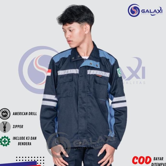 Wearpack Safety Atasan Semi Jaket Biru Dongker Kombinasi Tosca