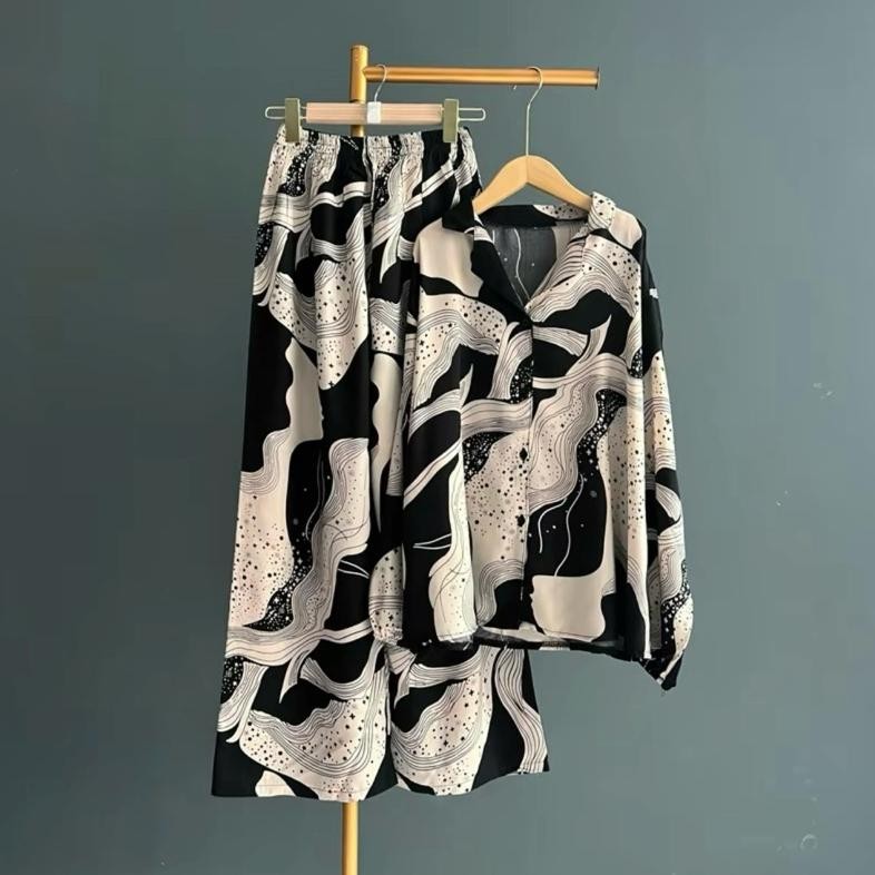 Set Kemeja Celana Kulot Bundling Celana Dan Baju One Set Kuot Rayon Motif