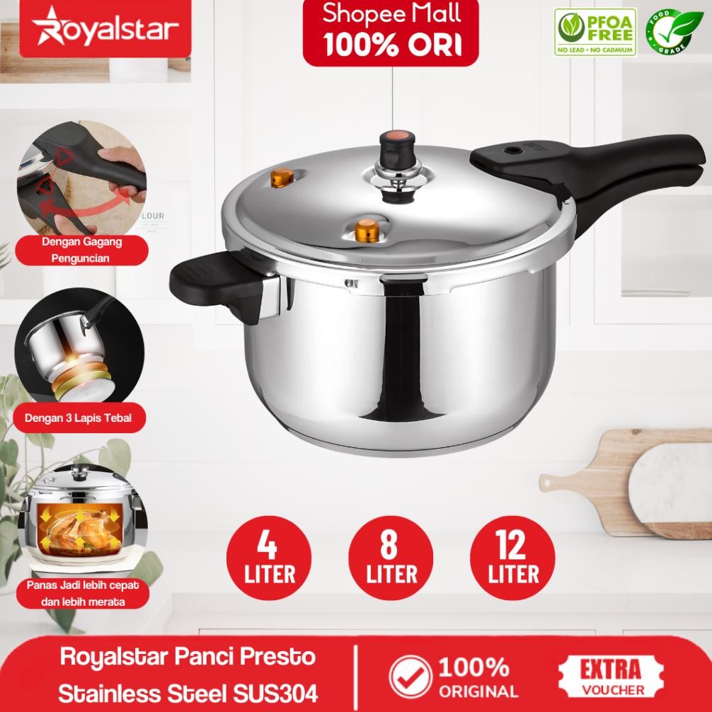 Royalstar Panci Presto Stainless Steel 4L/8L/12L Liter Panci Steamer Panci Kukusan