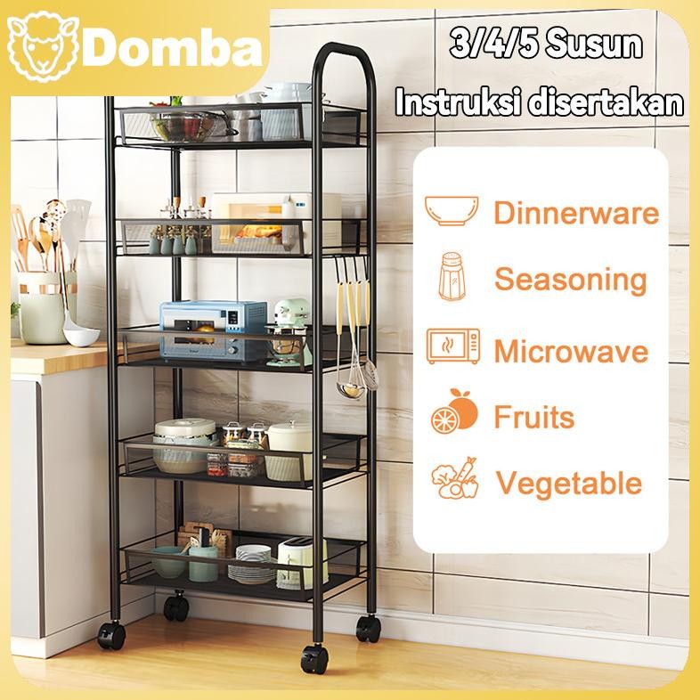 Rak Troli Serbaguna 3/4/5 Susun - Rak Besi Dengan Roda - Penyimpanan Mobile Untuk Dapur, Kantor & Su