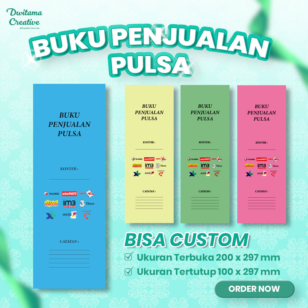 

Buku Penjualan Pulsa Panjang 40 Lembar / 80 Halaman – Buku Catatan Konter