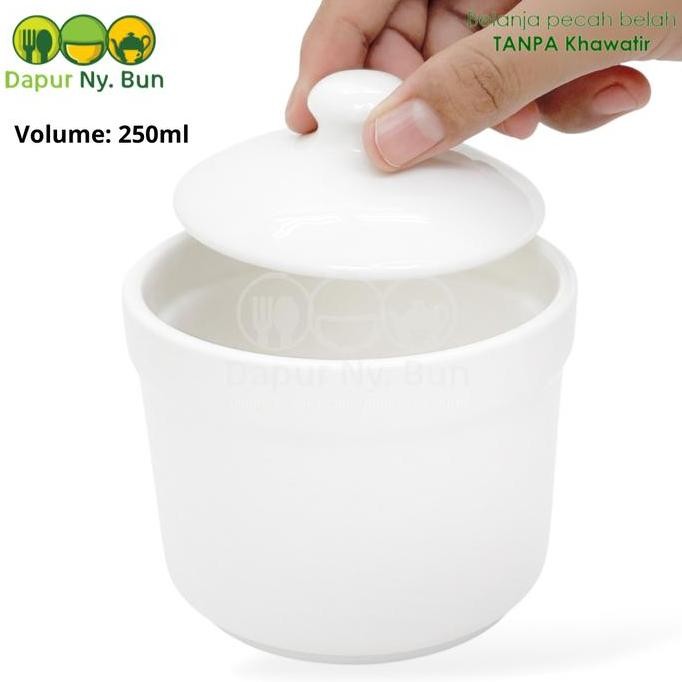 Mangkok Sup Keramik dengan Tutup Putih Polos Mini dan Estetik Pyramid
