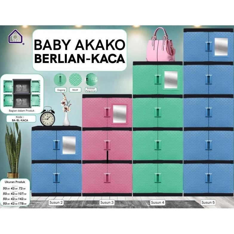 Akako - Lemari Kaca Bilpin Jumbo Pakaian Plastik 2 Pintu Susun 2, 3, 4 & 5 Berlian