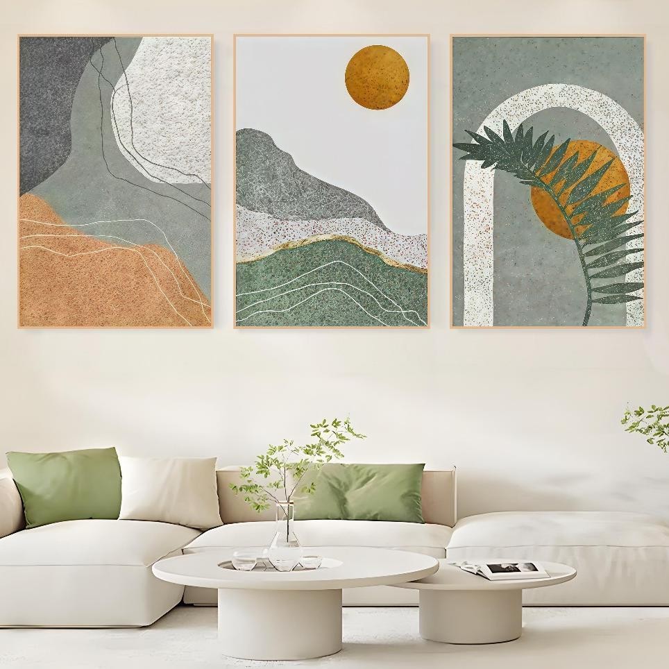 Hiasan Dinding Ruang Tamu Minimalis 40X60Cm Lukisan Hijau Elegan