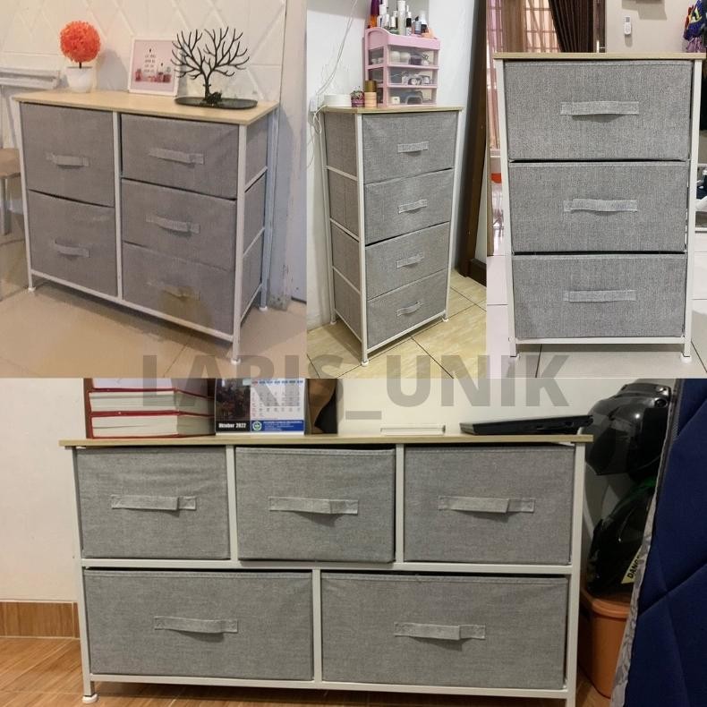 TERMURAH GZ-1/10 Lemari TV 2 Tingkat 5 Laci Kain Linen Lemari Sisi Ranjang Lemari Portable  Rak Lema