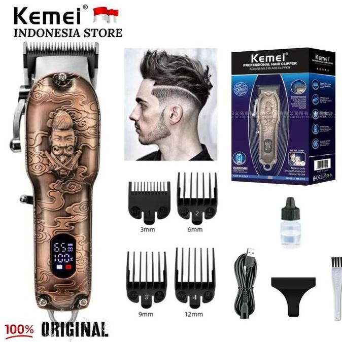 Kemei KM 3705 Alat Cukur Rambut Hair Clipper Electric Cordless RPM Digital Mesin Cukuran KM-3705