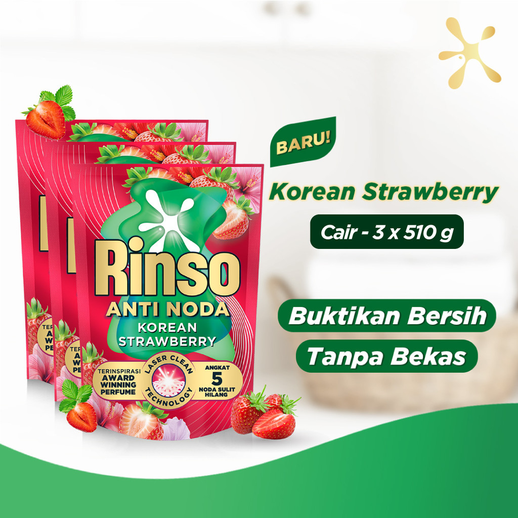 [Hemat Terjangkau] Rinso Baru Detergen Cair Varian Korean Strawberry 510g x3