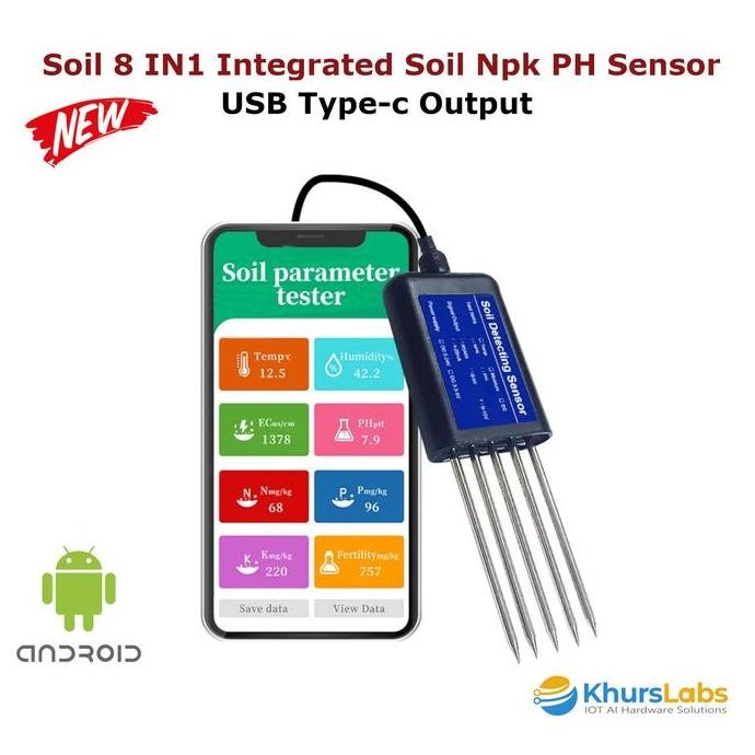 SOIL SENSOR TANAH 8IN1 TEMPERATURE MOISTURE EC PH NPK FERTILITY SOIL TESTER PORTABLE USB ANDROID ORI