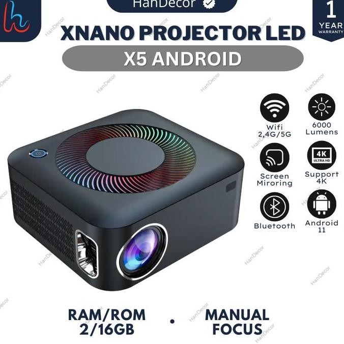 Smart Projector Android Xnano X5 6000 Lumens Wifi Bluetooth Speaker 4k