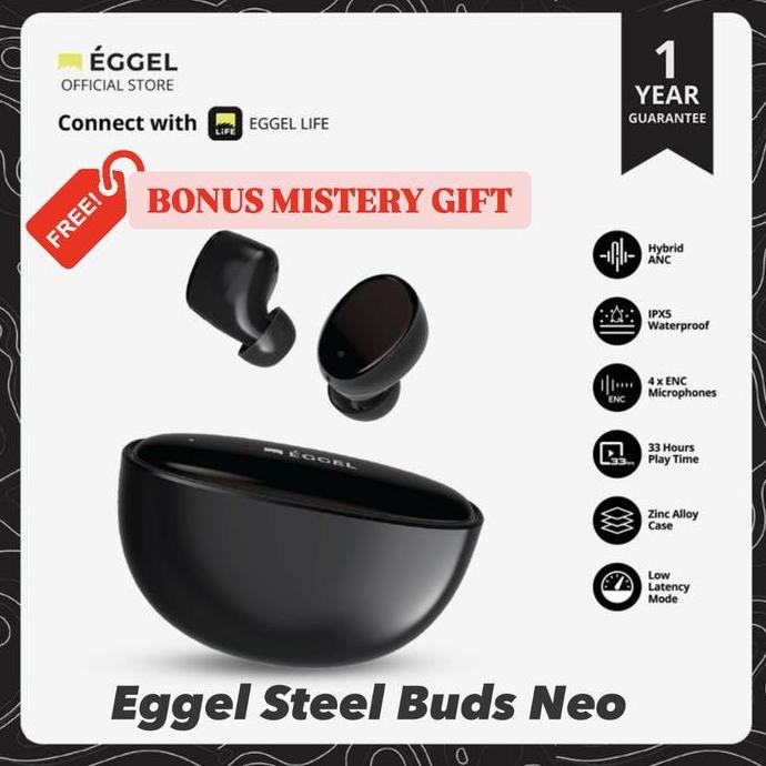 TERLARIS - Eggel Steel Buds Neo Bluetooth TWS Earphone With Hybrid Noise Cancelling ANC , SteelBuds 