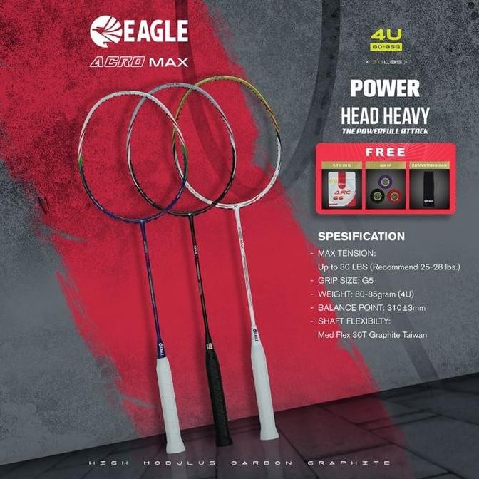 EAGLE RAKET BADMINTON ACROMAX ( HEAD HEAVY 4U)