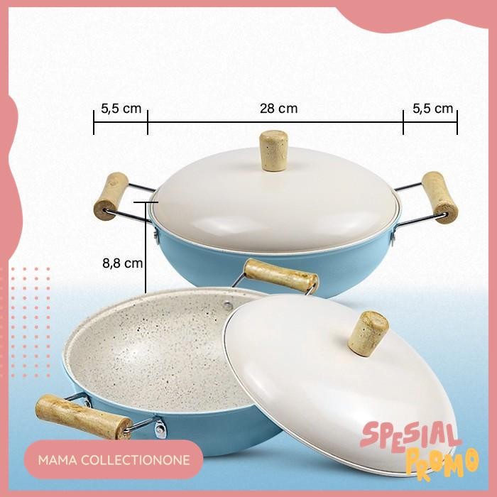 3IN1 3 IN 1 SET PAKET WAJAN KERAMIK BIRU ISI 3 PCS PANCI MASAK PENGGORENGAN SOUP SUP ANTI LENGKET CE