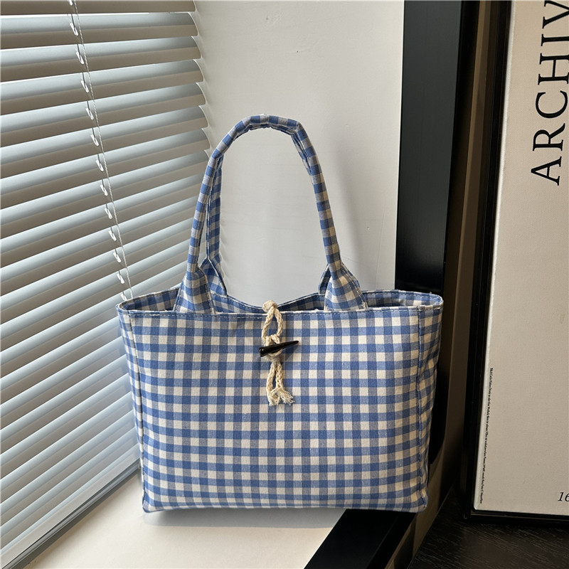 [COD]Tas kanvas kotak-kotak hitam putih, tas bahu berkapasitas besar untuk wanita, bepergian