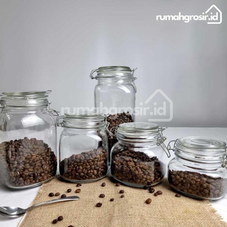Hermetico Jar 1000 Ml | Toples Kaca Tutup Kait | Jar Kaca Cantik Stock