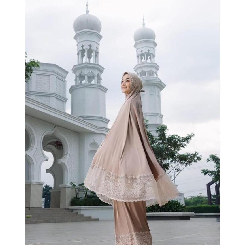 (Good) Mukena Dewasa 2 in 1 bahan Armanii Silky Satin Premium Nyaman Panjang Renda Mewah  Muslim  mu