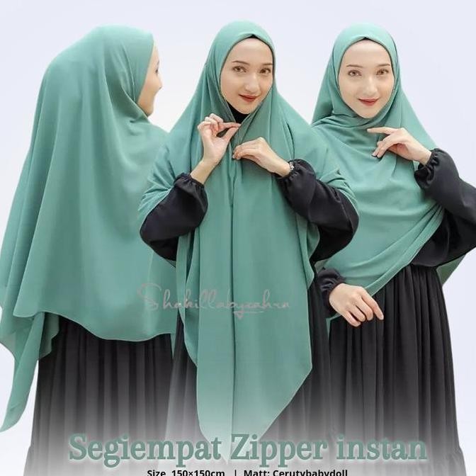 (Good) Hijab Segi empat instan Resleting Syari Jilbab Segiempat Zipper Jumbo 150150cm Krudung segiti