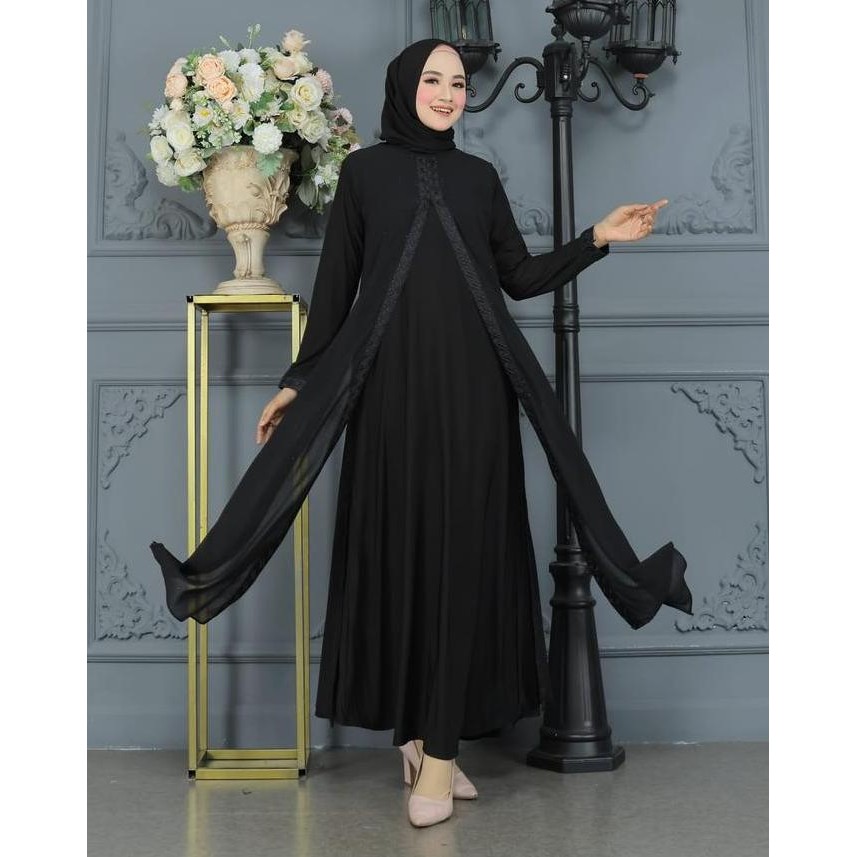 (Good) GALERI SICANTIK - COD - Gamis Abaya Turki Hitam Polos - Baju Abaya Hitam Polos Elegan 2023 - 