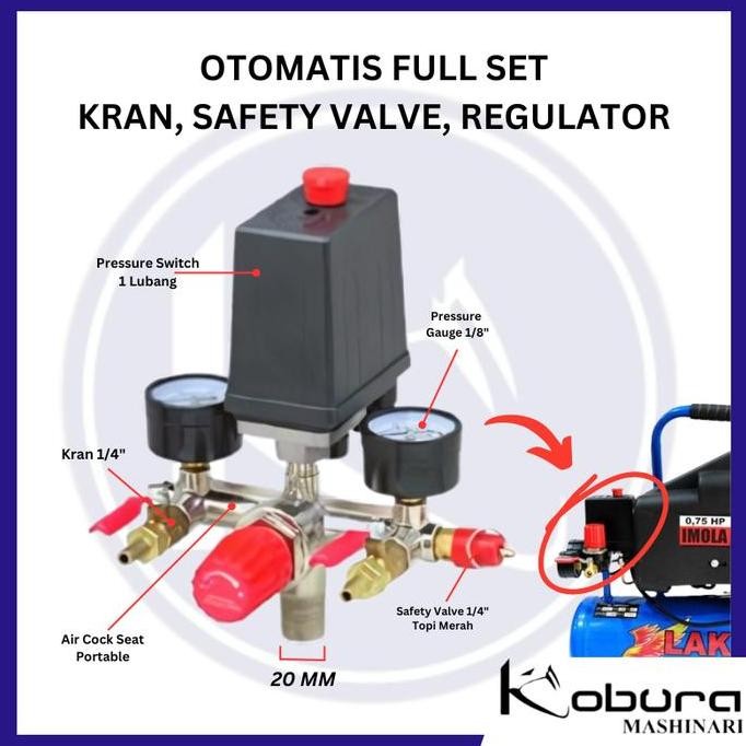 Otomatis Kompresor Set .Kran & Safety Valve & Regulator & Man