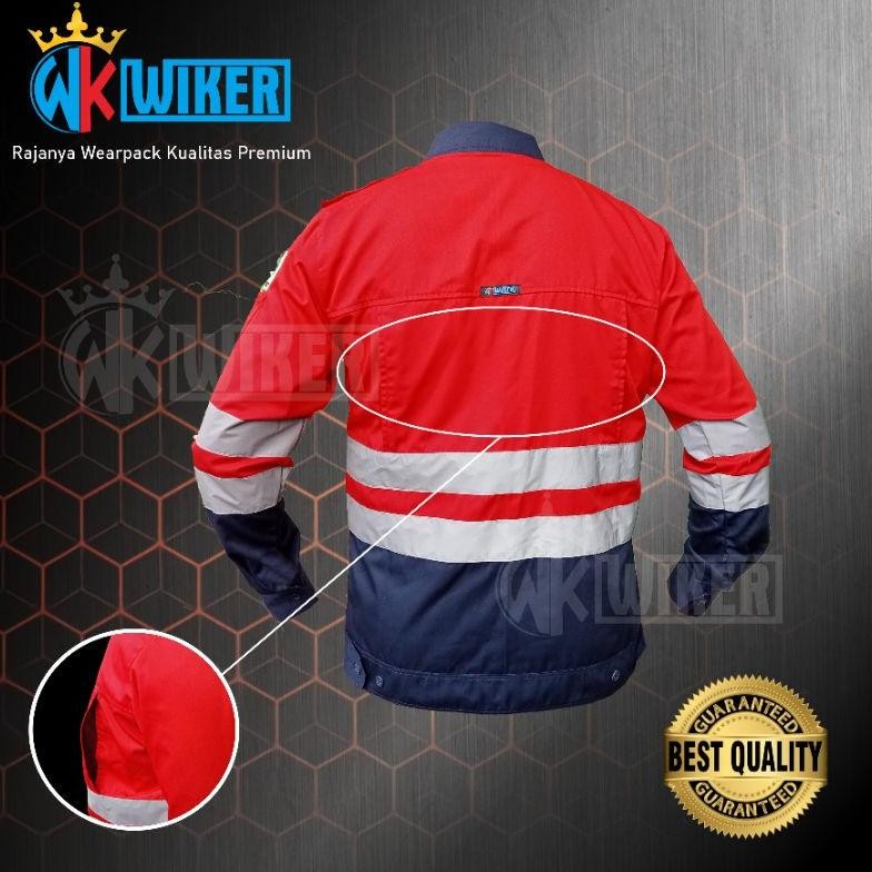 Ready Wearpack Safety Atasan Elite Merah Kombinasi Navy - Werpack Kerja Keren - Baju Safety - Baju K