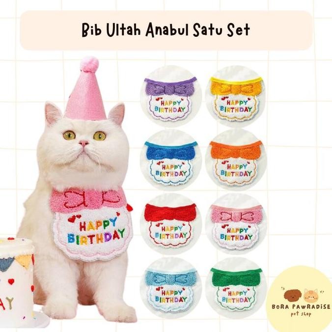 Bib Ulang Tahun Kucing / Bib Ulang Tahun Anjing / Birthday Pet Bib / Topi Ulang Tahun Anjing / Topi 