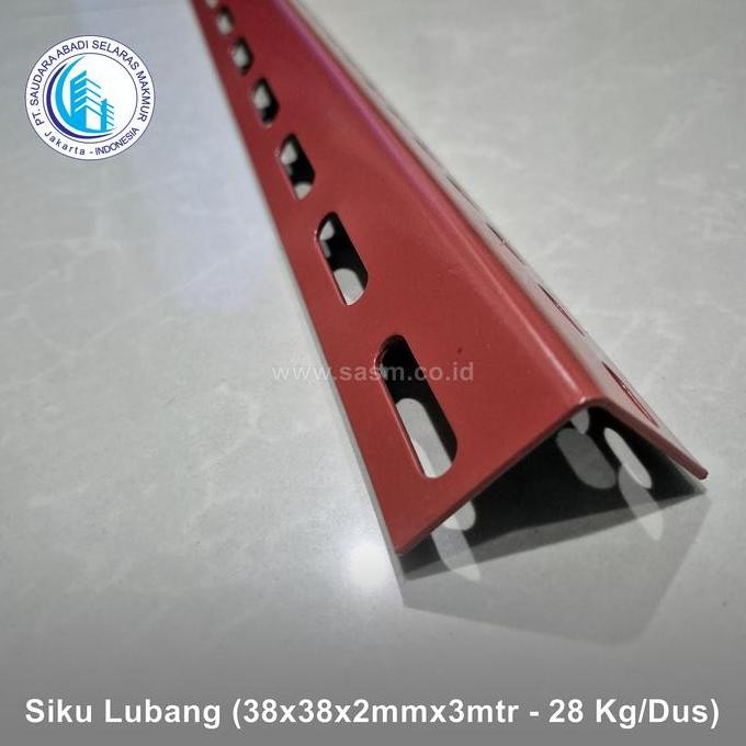 Besi siku lubang 3 meter 2mm merah