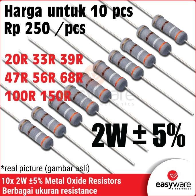10X RESISTOR 2W 5% 20R 33R 39R 47R 56R 68R 100R 150R 100 OHM METAL OXIDE FILM RESISTOR 2 WATT