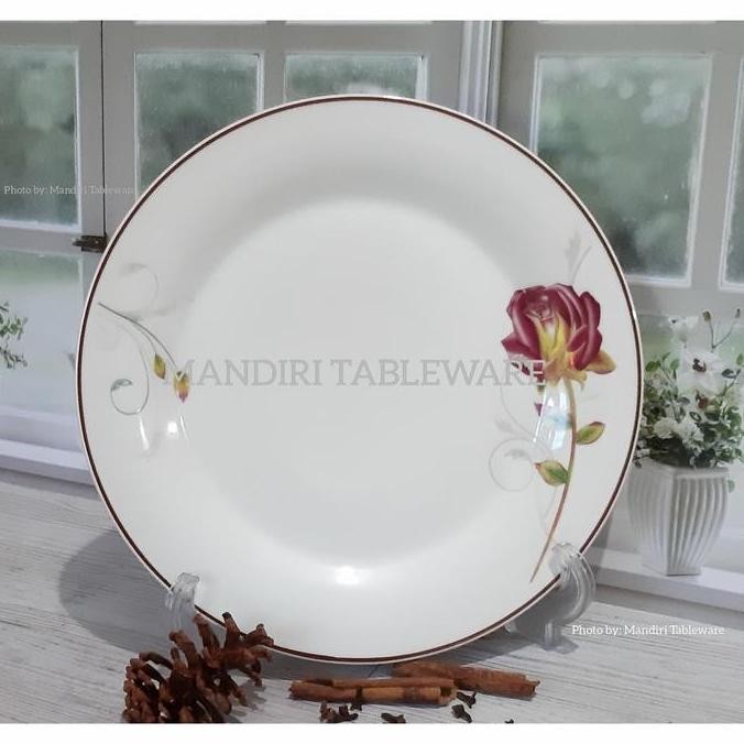 6 Pcs Piring Makan Ceper Keramik 10 inch | Tebal | Motif Rosewood | Best Quality